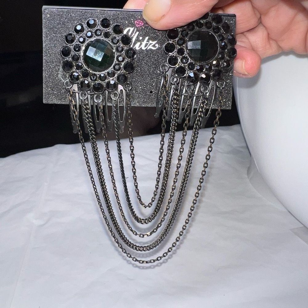 G by Gennaro Gothic Dark Jewel And Chain Dual Hair Combs